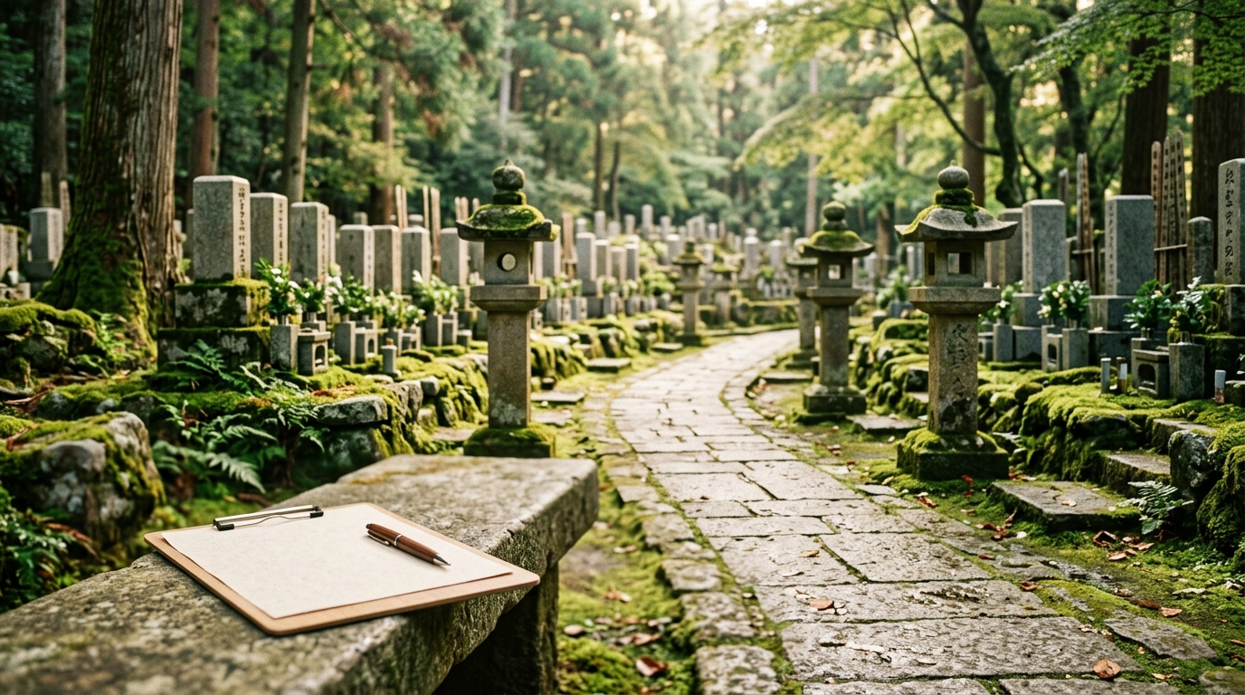 静かな墓地の小径の写真：改葬許可申請の手続きをイメージした一枚