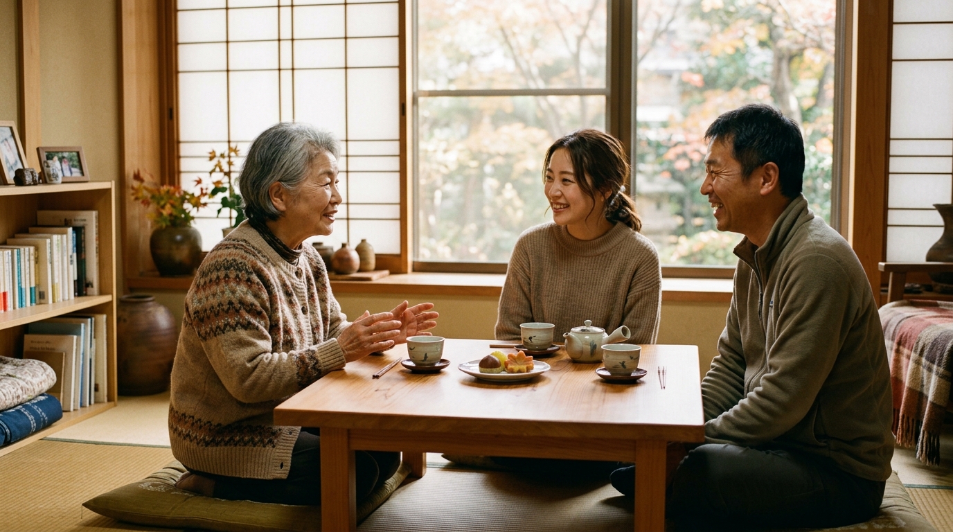 敬老の日に家族が集まり温かく会話をしている様子をイメージした写真
