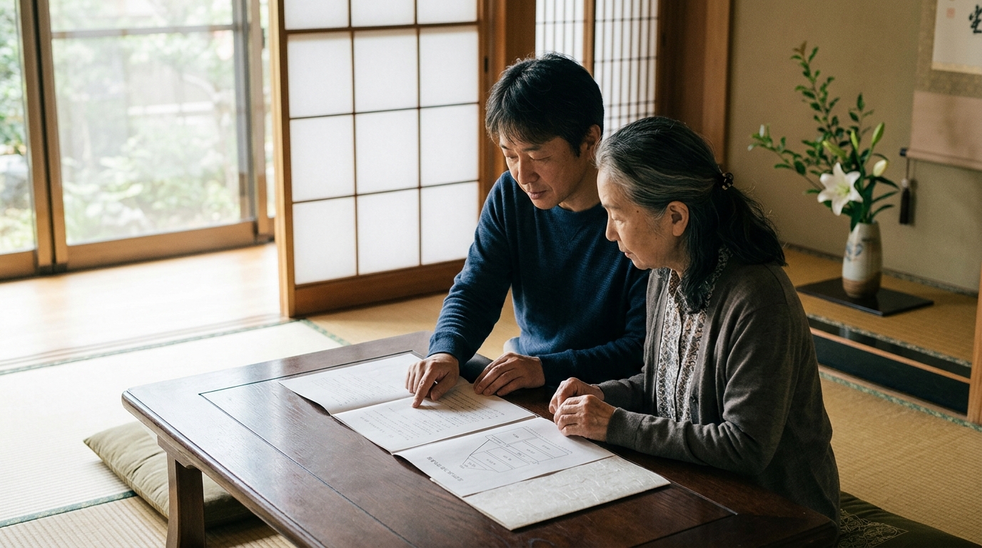葬儀の見積書を家族と静かに確認している様子をイメージした写真